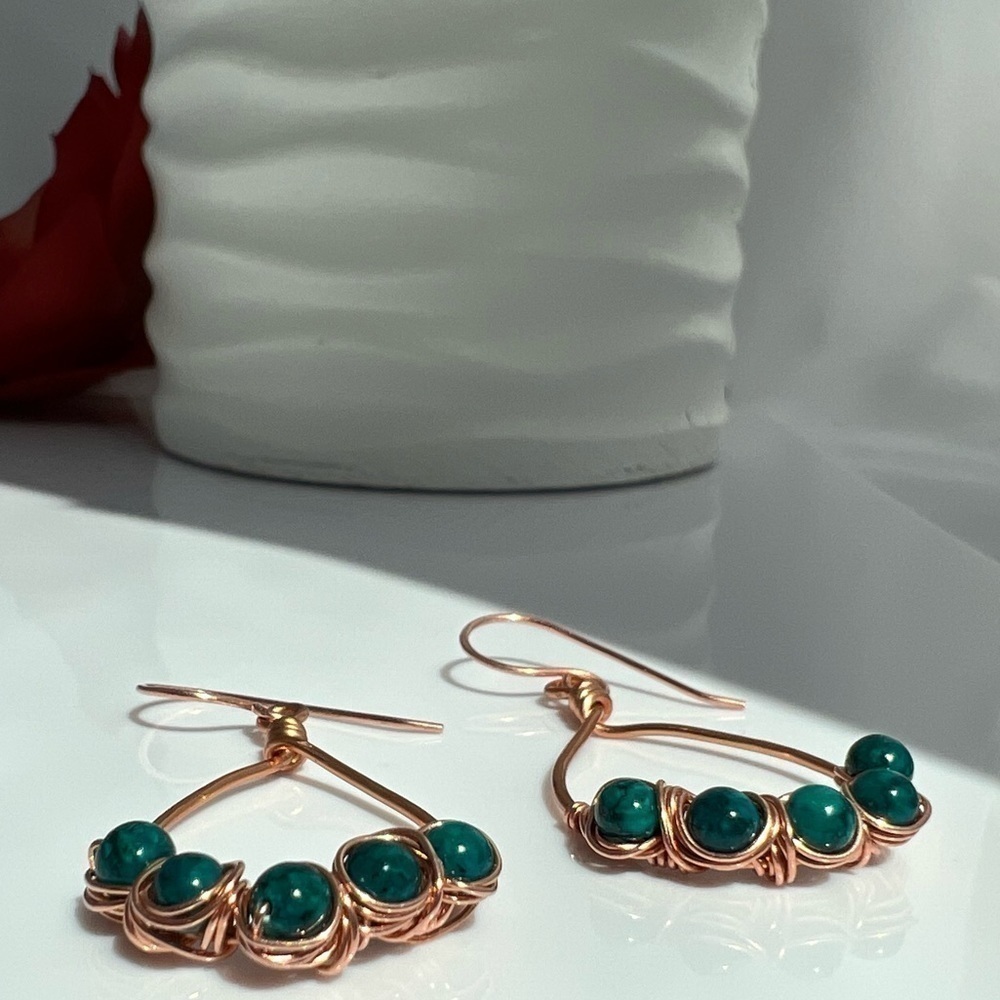 COPPER Beaded Teardrop Earrings - Picture 2 of 11